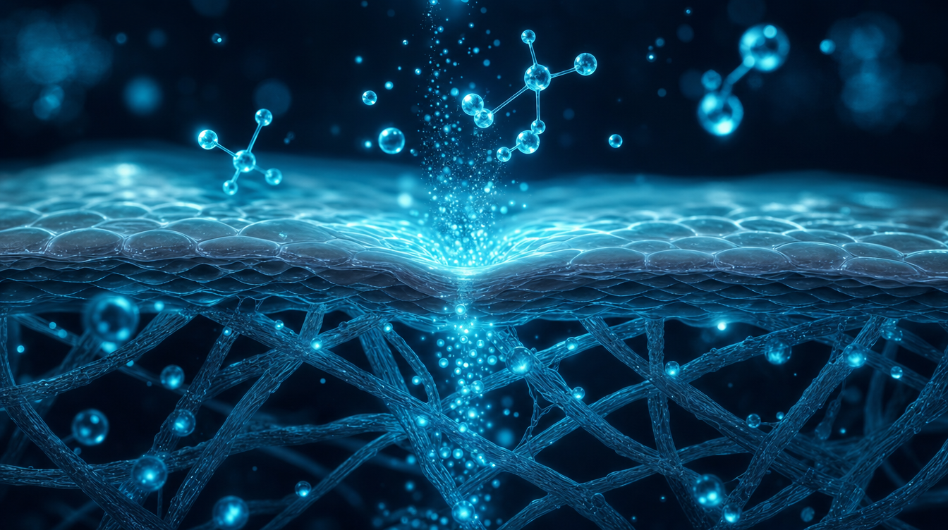 Cyan visualisation of retinol and collagen peptides in a cosmetic serum