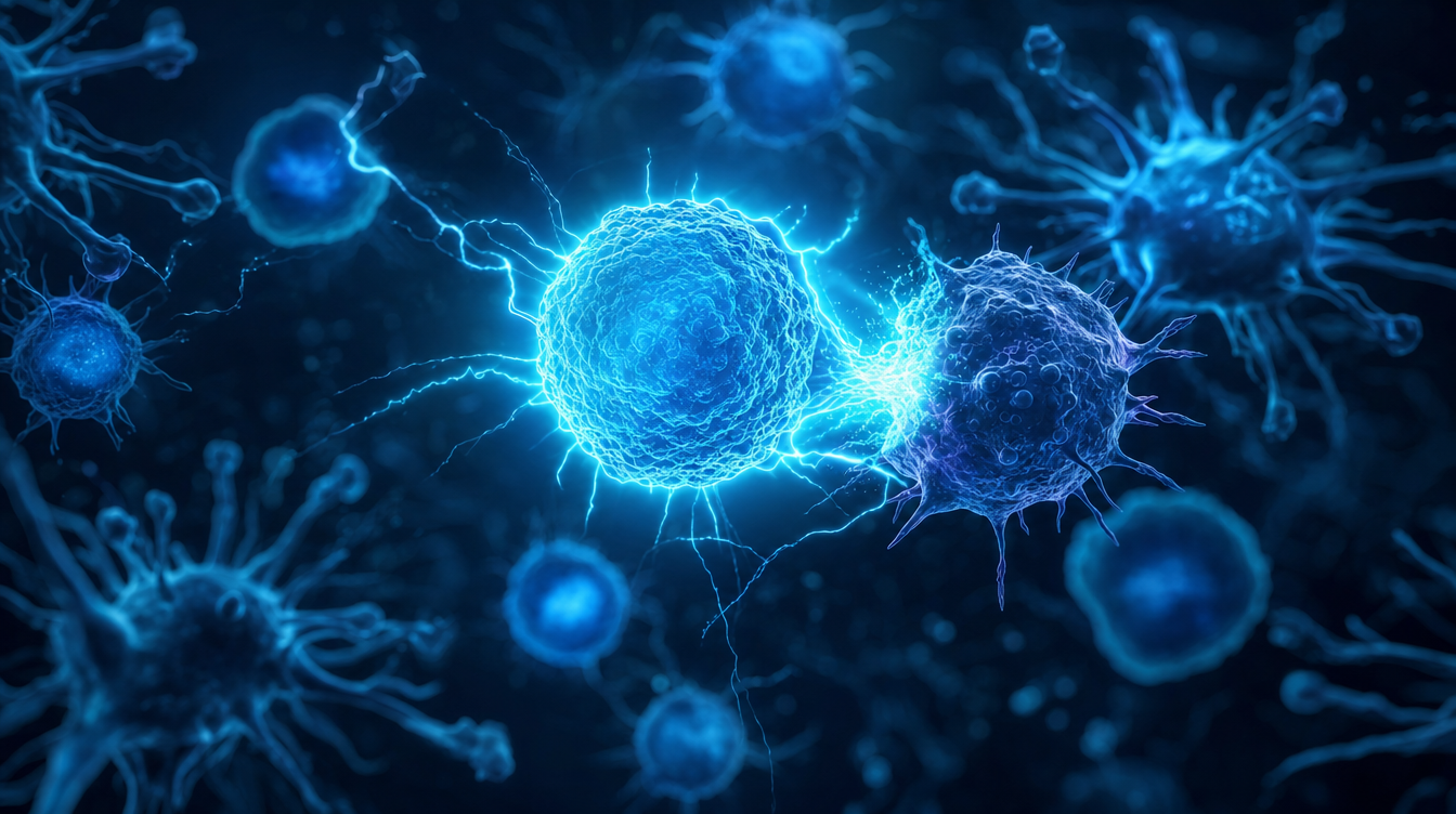 Cyan visualisation of T cells and immune regulation — Thymosin Alpha-1 research