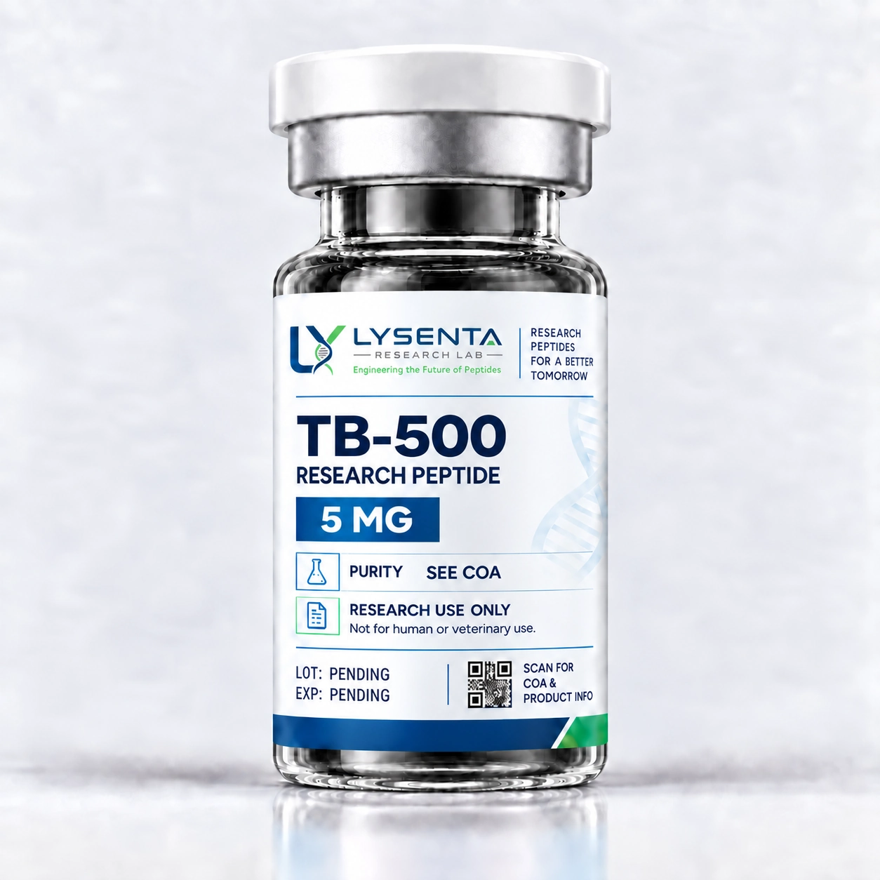 TB-500 (Thymosin Beta-4) 10 mg research-grade peptide vial with laboratory certificate — LYSENTA