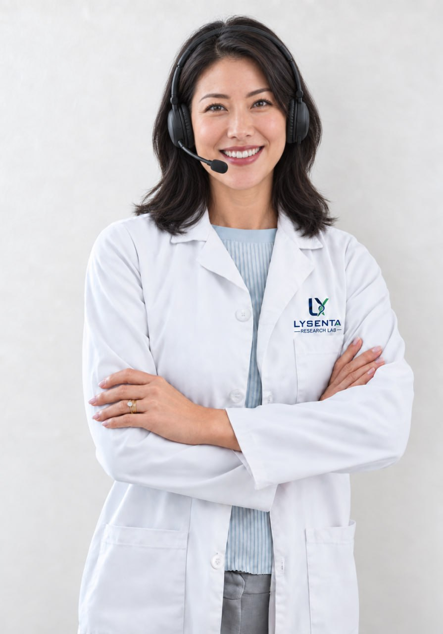 LYSENTA research support specialist wearing a laboratory coat and headset