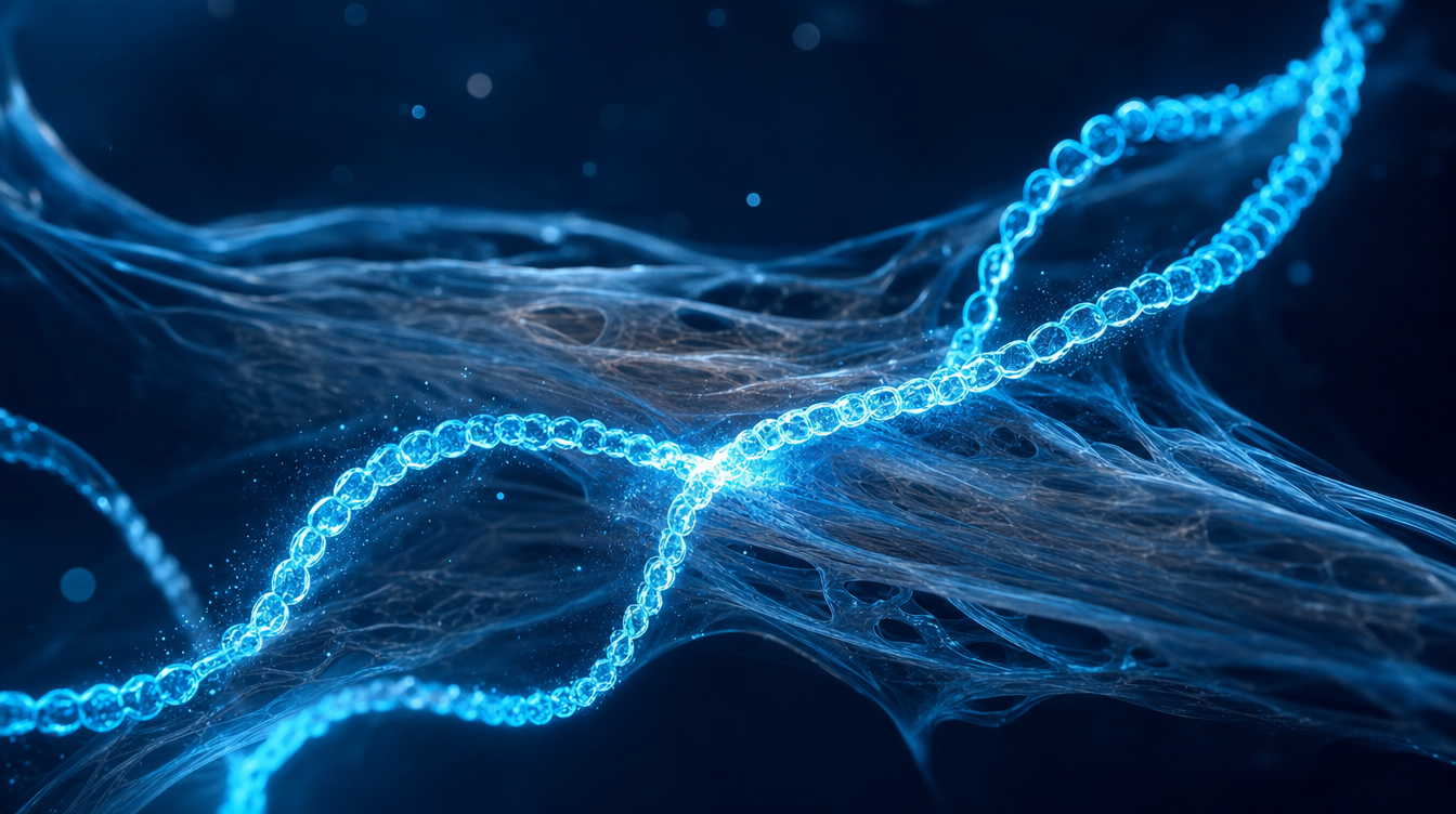 Visualisation of two peptide strands intertwining in regenerating tissue — BPC-157 + TB-500 blend