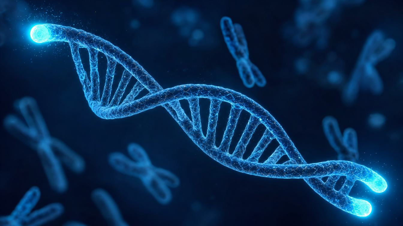 Visualisation of a DNA helix with telomeres — Epithalon longevity research