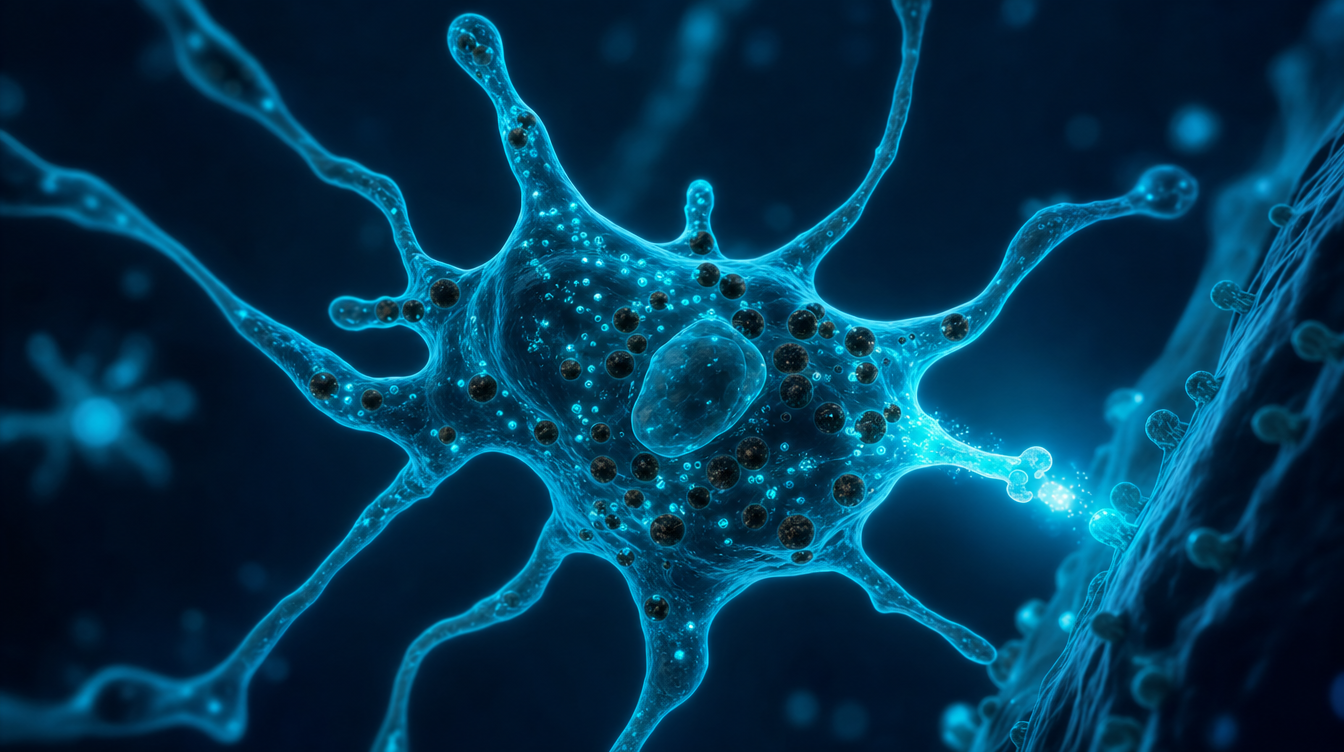 Visualisation of a melanocyte with melanin granules and a receptor signal — Melanotan I research