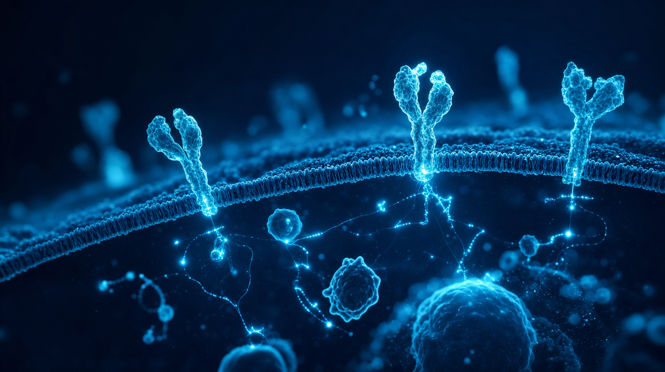 Scientific visualisation of cell membrane receptors and energy flux — Retatrutide metabolism study