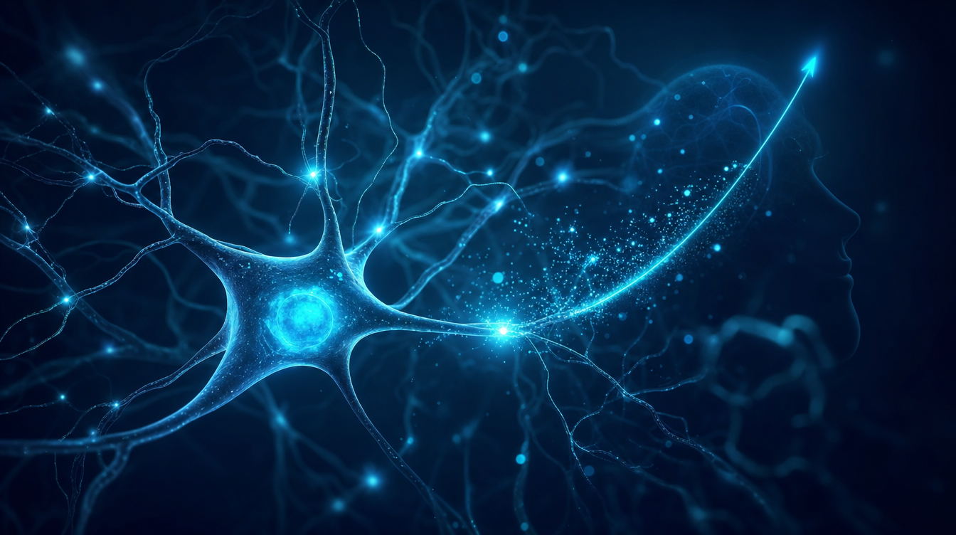 Visualisation of a neuron with active synapses and a BDNF signal — Semax cognition research